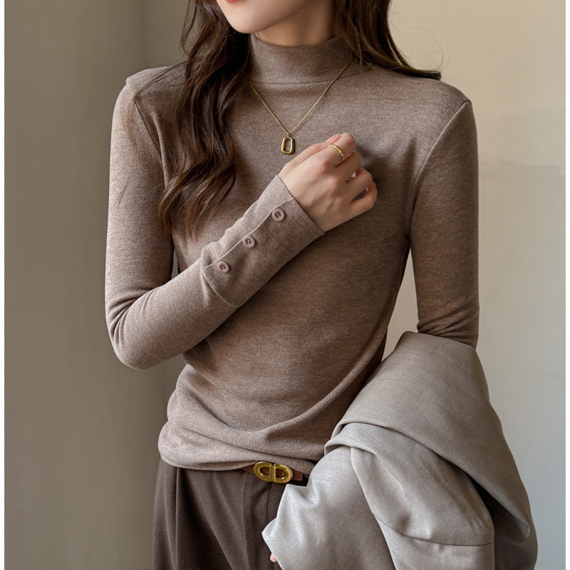 Women's Fashion Semi-high Neck Long Sleeve Base Shirt