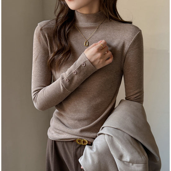 Women's Fashion Semi-high Neck Long Sleeve Base Shirt