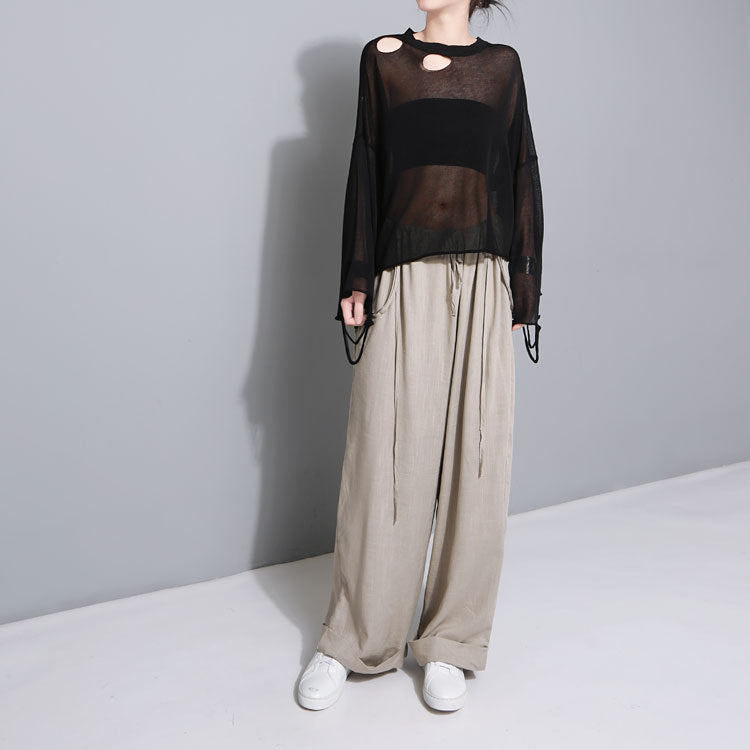 Literary wind sling to adjust a variety of wearing comfortable cotton and linen loose wide leg pants