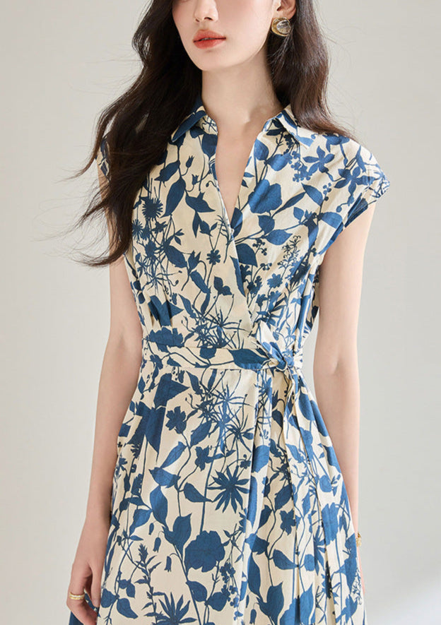 Women's Blue And White Printing Temperament Dress