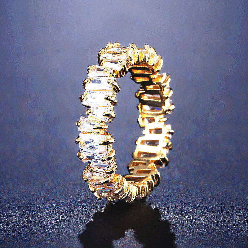Copper Inlaid AAA Grade Color Zircon Ring For Women