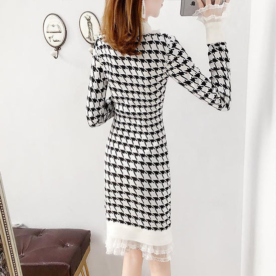 Slim With A Houndstooth Sweater Skirt Small Fragrance