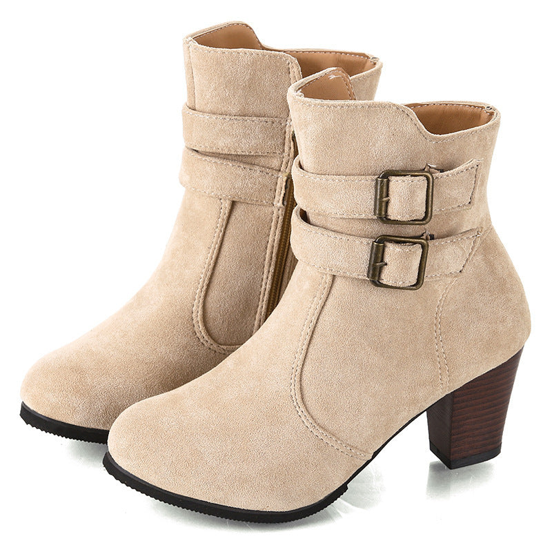 Belt buckle side zipper for women's boots