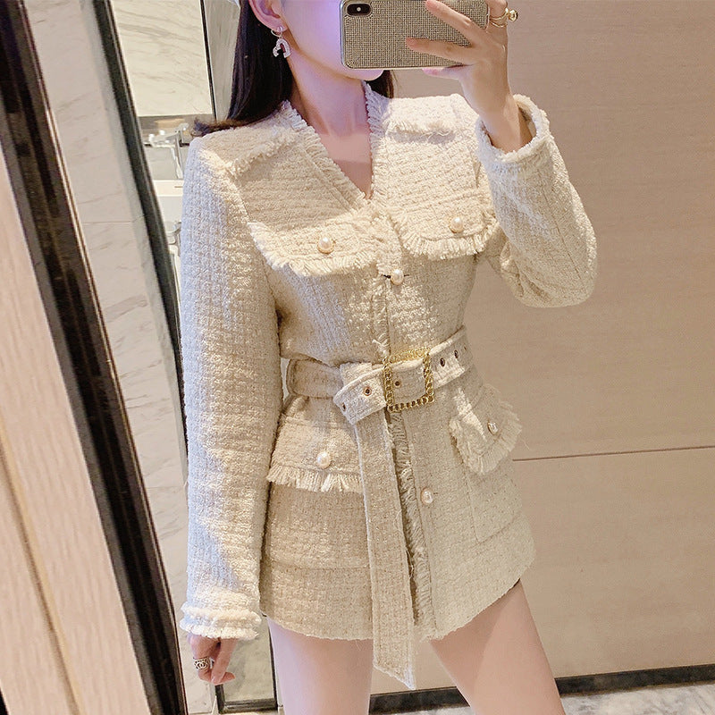 Women's Tweed Short Coat With Tassels And Slim Waist