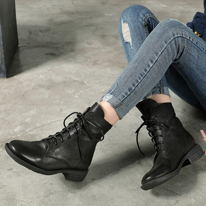 Thickened handmade leather boots in warm fleece