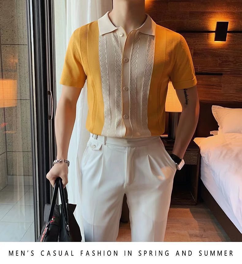 Short-sleeved T-shirt Men's Knitted Lapel Half Sleeve Bottoming Shirt Top