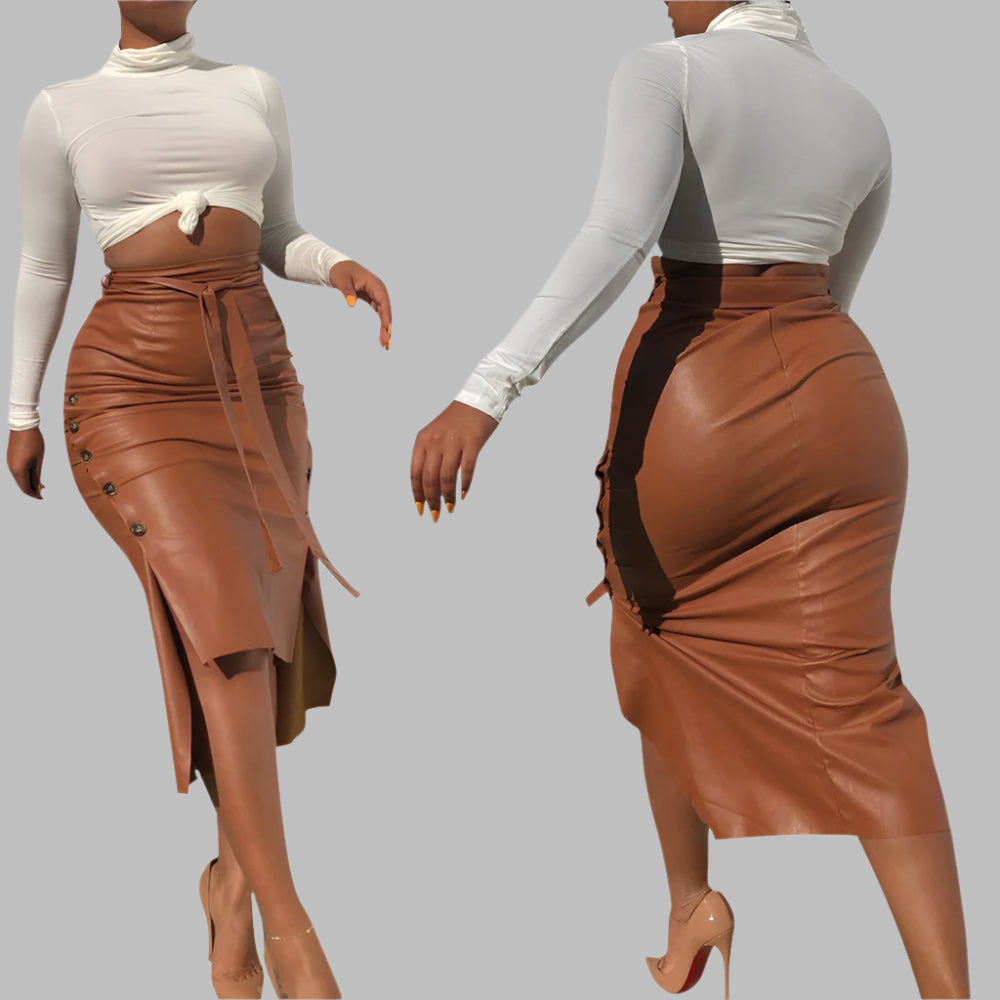 Sexy split mid-length slim-fit lace-up skirt