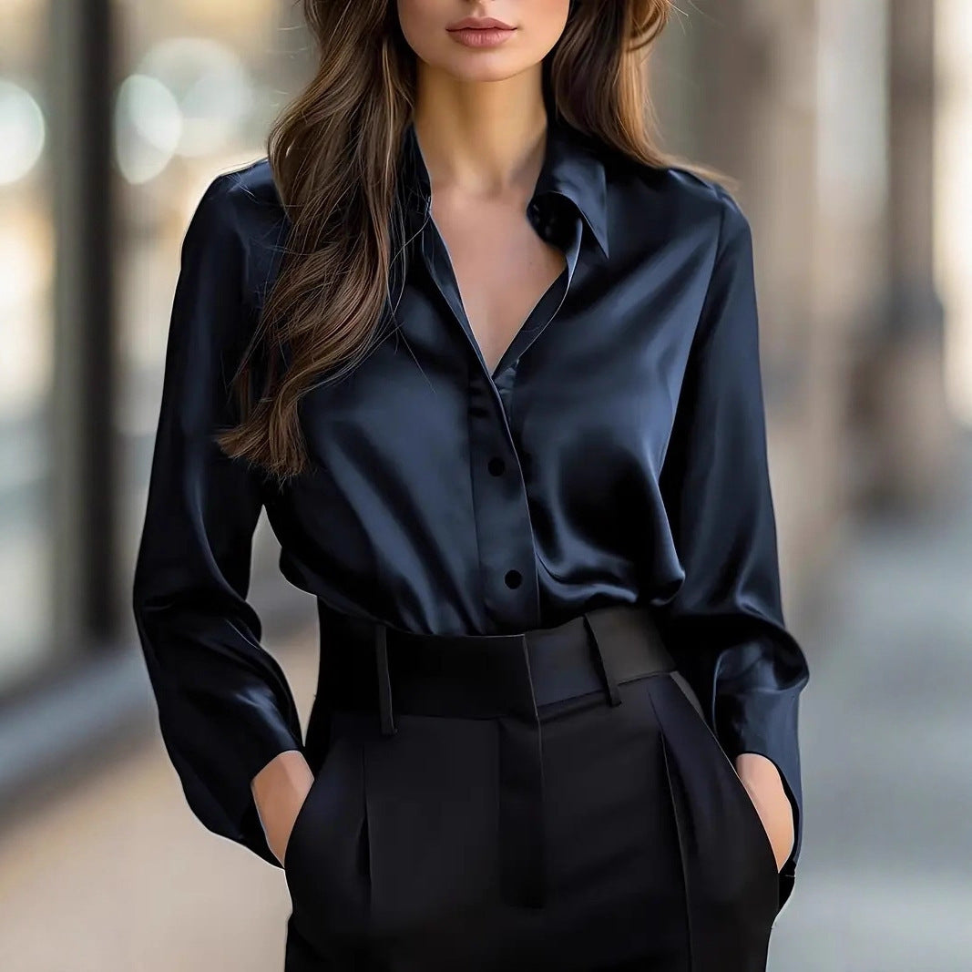 Solid Color Fashion Elegant Long Sleeve Button Shirt Women's Clothing