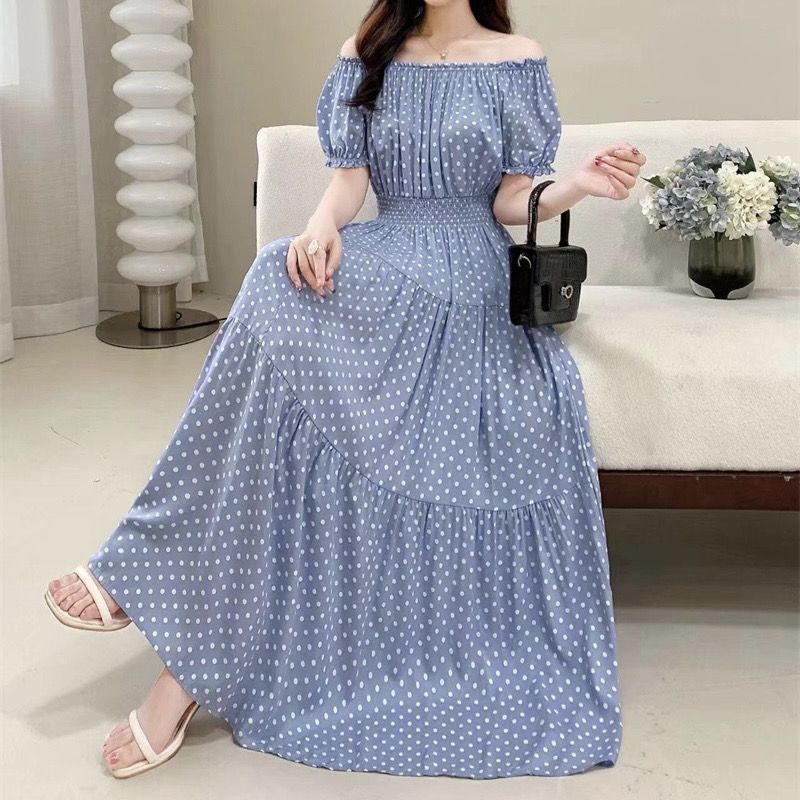 Cotton Silk Floral Korean Style Ladies Elegant Slim-fit Dress
