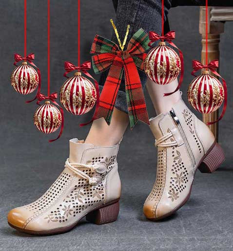 Soft Bottom Soft Surface Retro Female Boots Hole Shoes