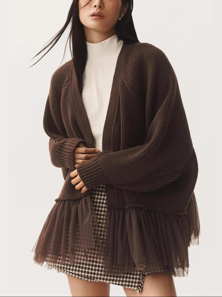 Ruffled Gauze Knitting Sweater Cardigan Long Sleeve