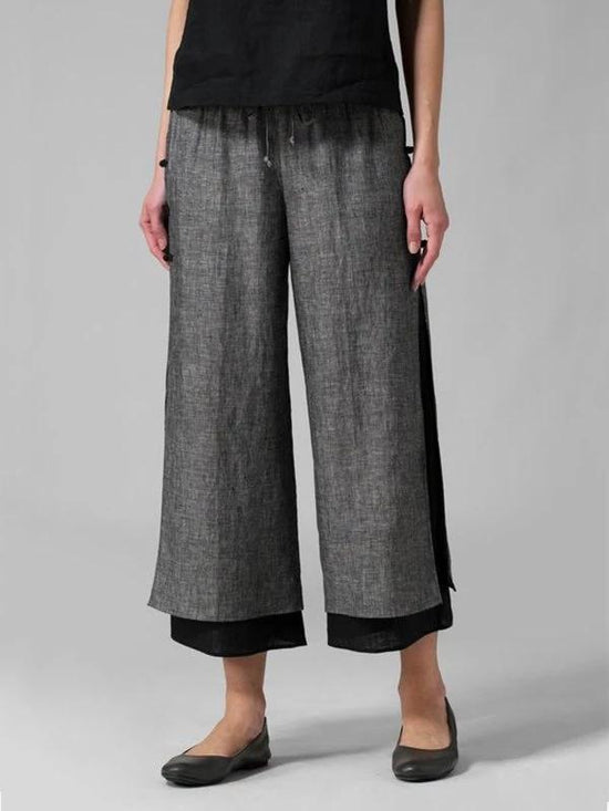 Women's Double-layer Buckle Elastic Waist Pants
