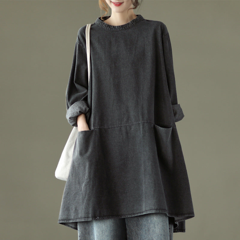 Retro Artistic Plus Size Denim Dress
