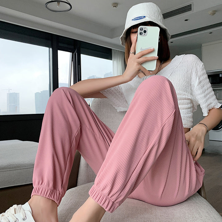 White Ice Silk Sweatpants Women Loose Summer Thin Section