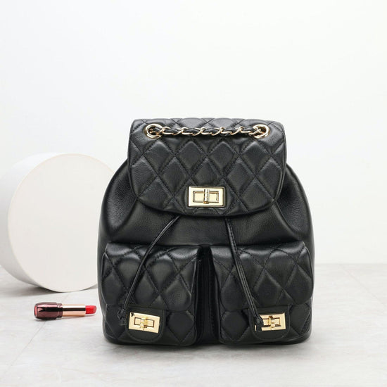 First Layer Cowhide Rhombus Chain Backpack Advanced Texture All-matching
