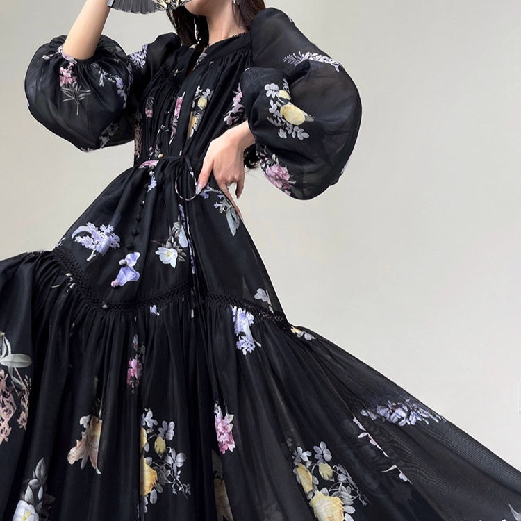 Women's Large Swing Skirt Printed Dress