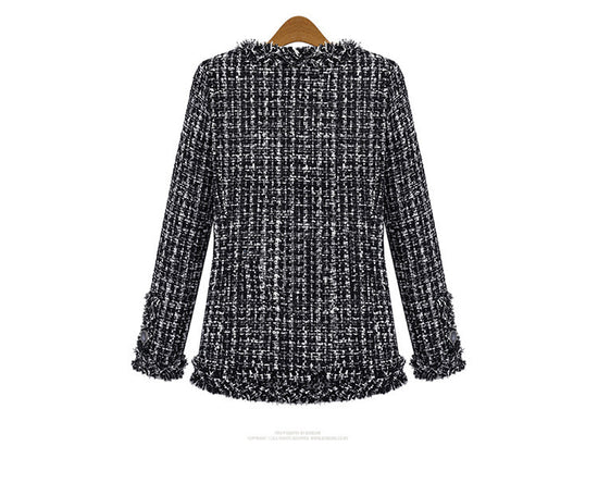Autumn And Winter Popular Black And White Plaid Tweed Plus Size Women's Jacket