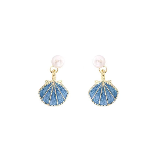 Blue Two Wearing Methods Shell Pearl Earrings