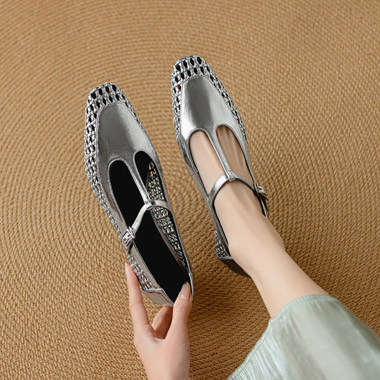 Mid Heel Authentic Leather Silver Mary Jane Shoes Sandals New