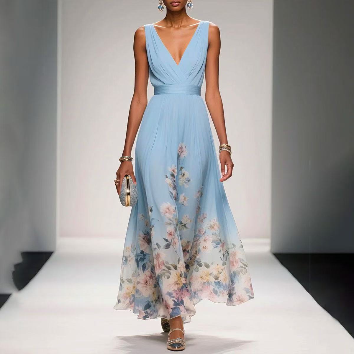 Sexy Vest Chiffon Printed Dress