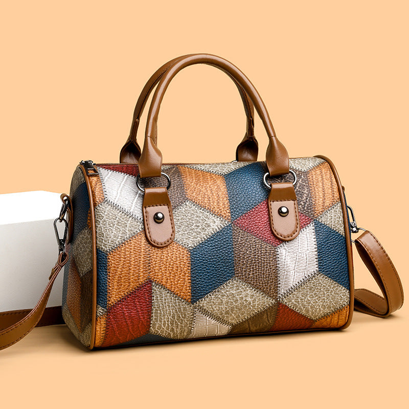 Fashion Color Contrast Plaid Geometric Pattern Commuter Shoulder Crossbody