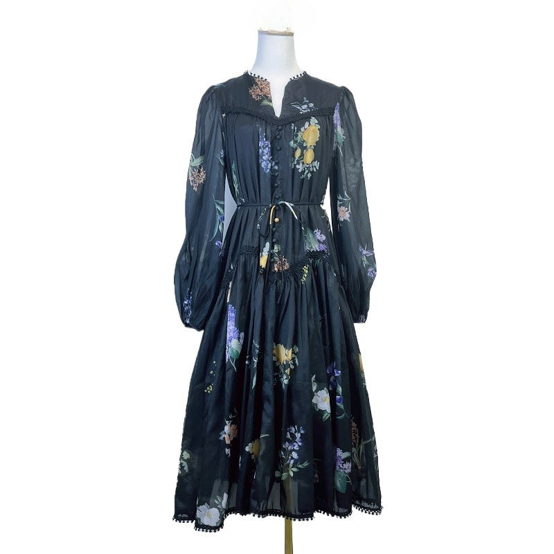 Women's Large Swing Skirt Printed Dress