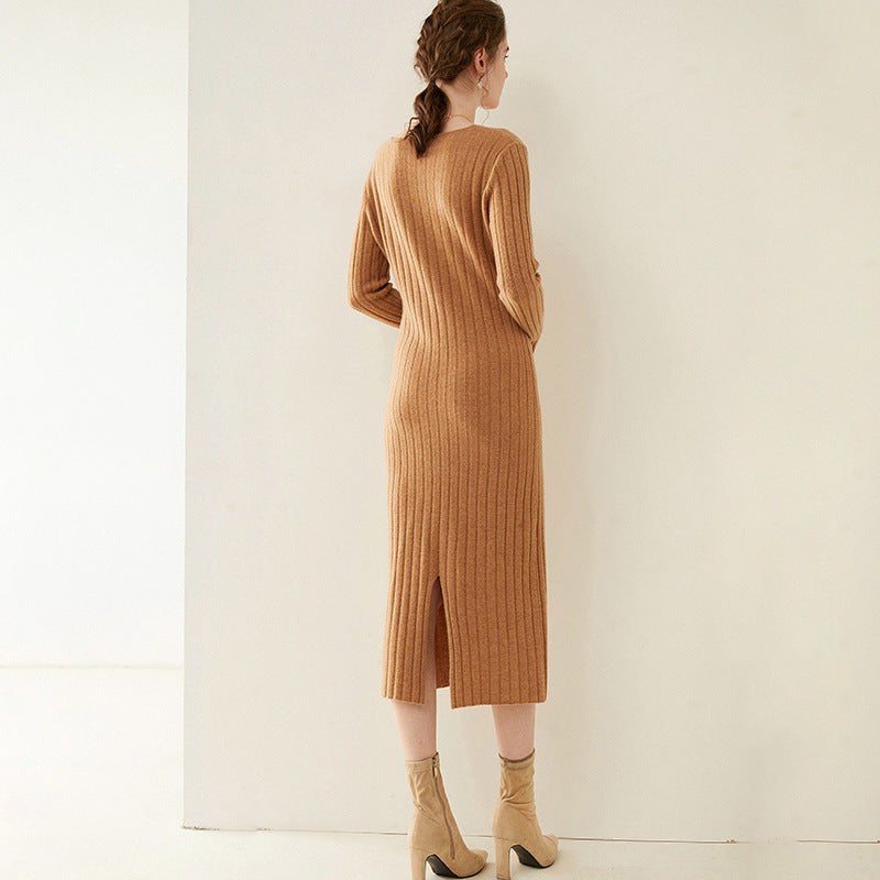 Over the knee wool knit dress