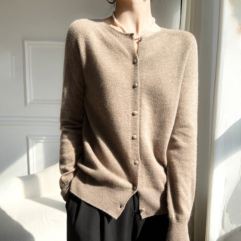 Spring And Autumn New Simple Women's Wool Round Neck Thin High-grade Outerwear Knitted Coat