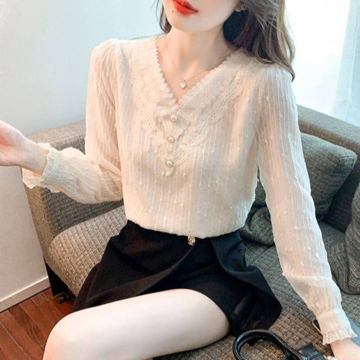 Western Style Fashion Inner Match Top Temperament Youthful-looking Chiffon Lace Shirt