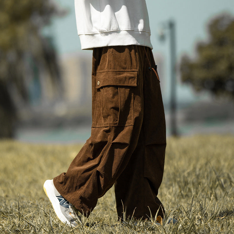 Autumn And Winter Straight Casual Wide-leg Corduroy Overalls Men