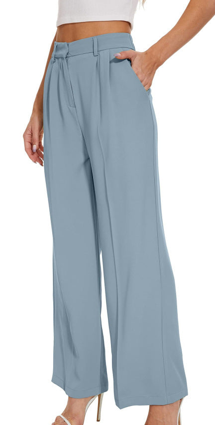 Commuter Drooping Slimming High Waist Pure Color Wide-leg Pants Casual Suit Pants