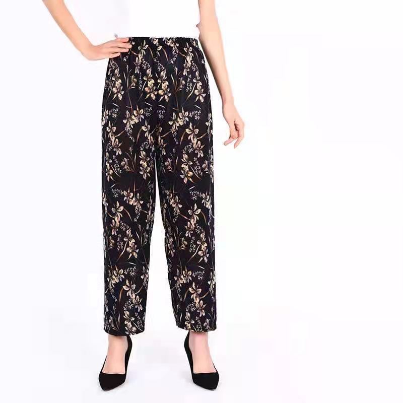 Ice Silk Wide-leg Pants Middle-aged And Elderly Loose Flower Pants