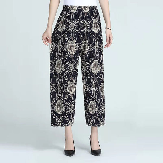 Ice Silk Wide-leg Pants Middle-aged And Elderly Loose Flower Pants