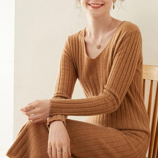 Over the knee wool knit dress