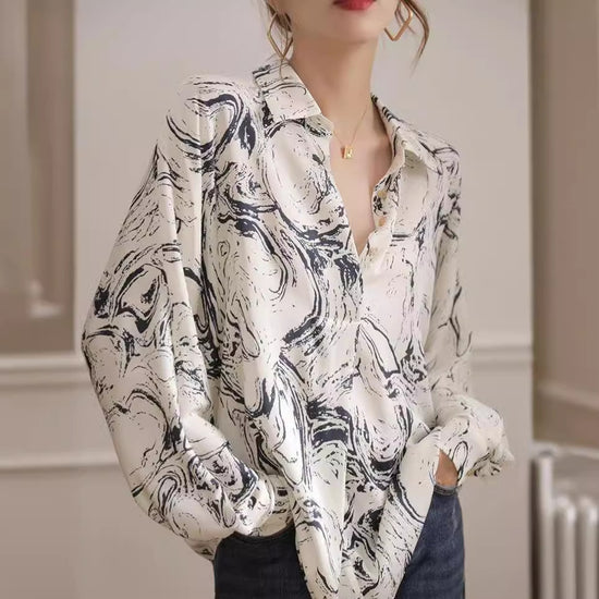 Western Style Fashion Ink Painting Printed Long Sleeve Shirt