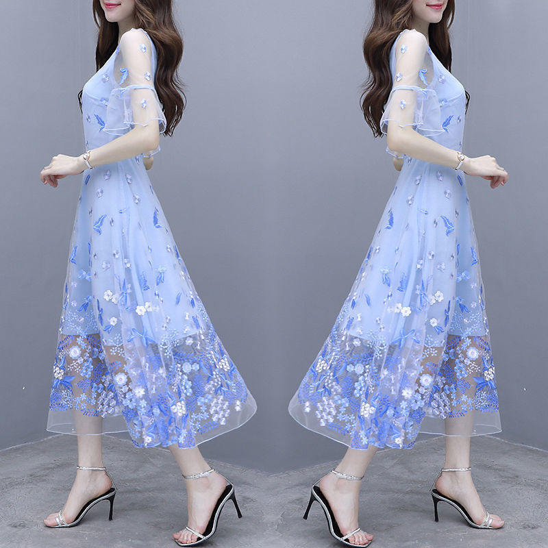 Women's Printed Ruffle Sleeve Mid-length Dress
