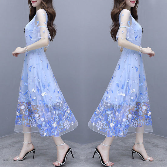 Women's Printed Ruffle Sleeve Mid-length Dress