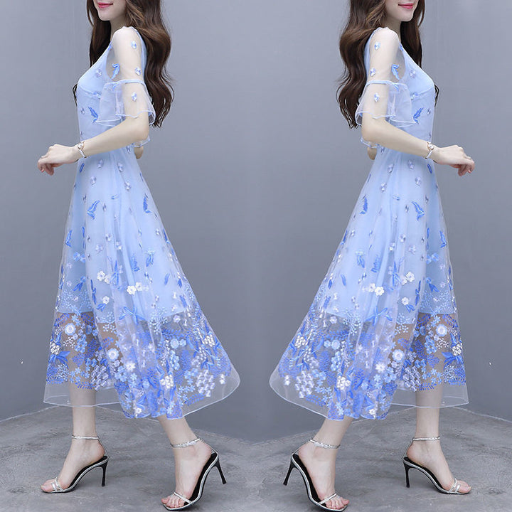 Women's Printed Ruffle Sleeve Mid-length Dress