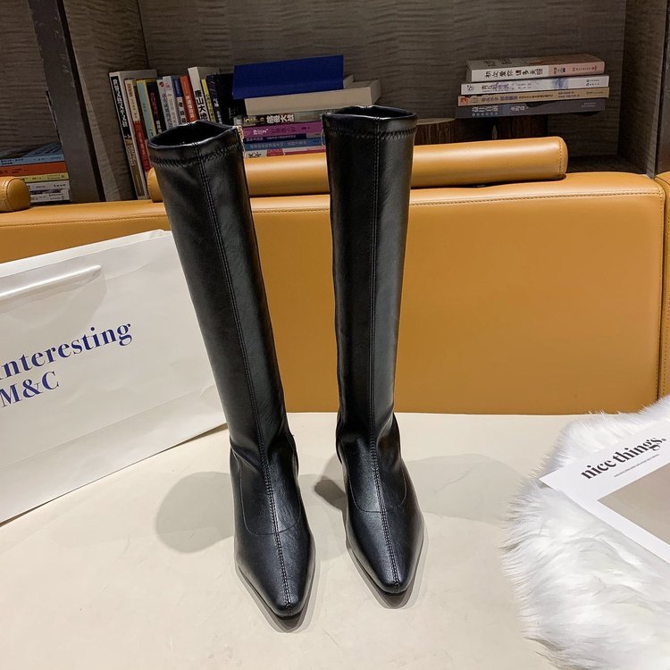 Long Boots Women's Boots Autumn And Winter New British Style Women's Shoes High-heeled Black Thick-heeled Retro Boots Pointed Knight Boots