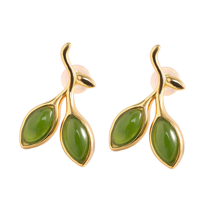 925 Sterling Silver Hetian Jade Bud Stud Earrings Artistic