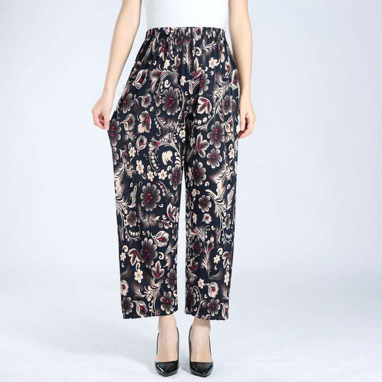 Ice Silk Wide-leg Pants Middle-aged And Elderly Loose Flower Pants