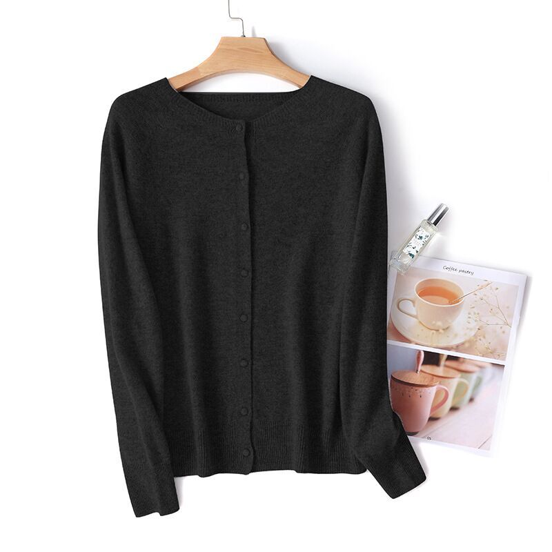 Spring And Autumn New Simple Women's Wool Round Neck Thin High-grade Outerwear Knitted Coat