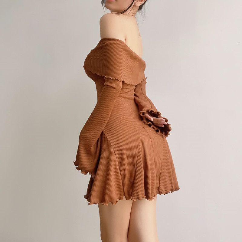 Off-shoulder Cross Long Sleeves Dress