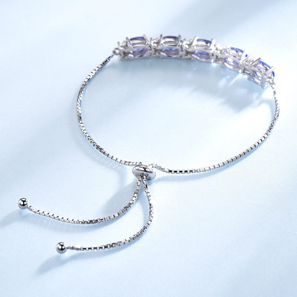 Gemstone Blue Topaz Adjustable Chain Link Bracelet