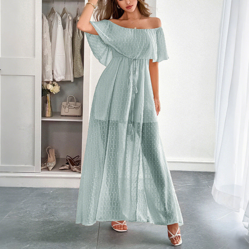 European And American Leisure Simple Style Off-the-shoulder Semi-transparent Slim Fit Dress