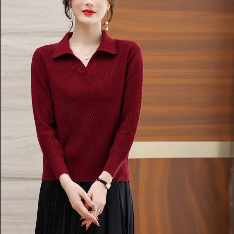 Spring And Autumn New Polo Collar Top Western Style Fashion Sweater