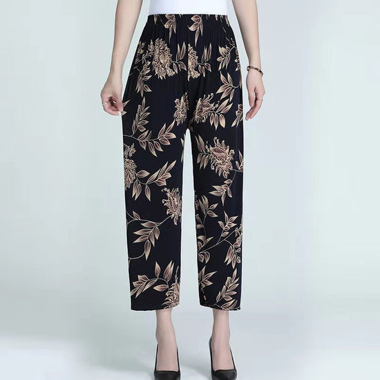 Ice Silk Wide-leg Pants Middle-aged And Elderly Loose Flower Pants