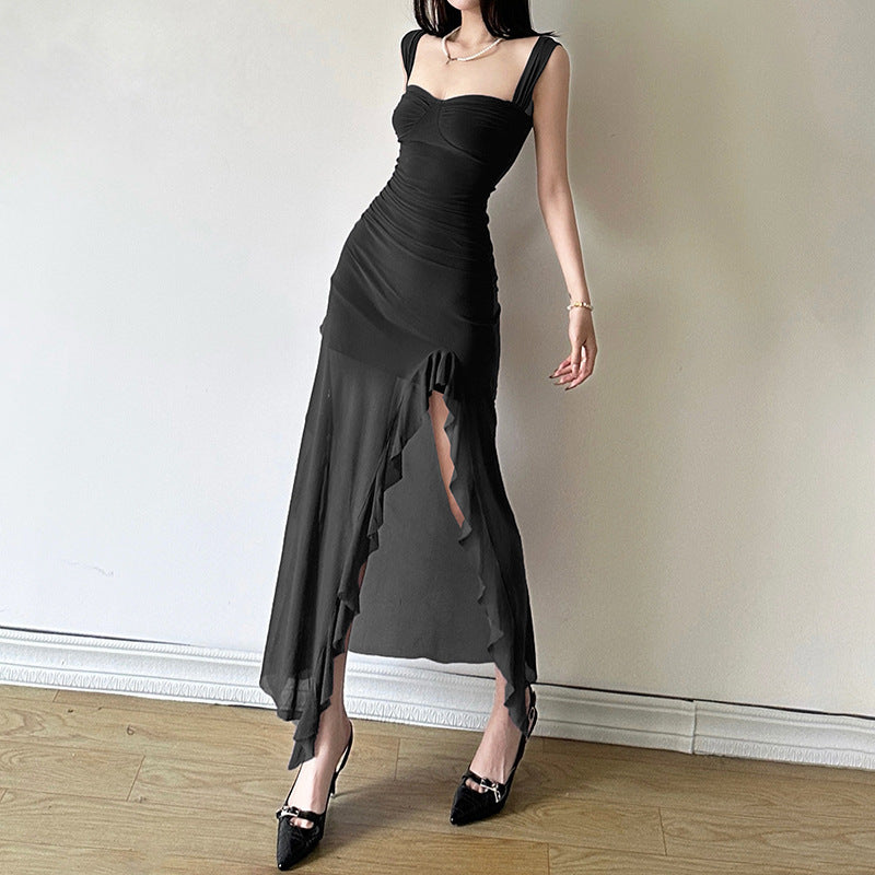 Spring New Women's Sexy Hot Girl Strap Tube Top Split Sheath Long Dress