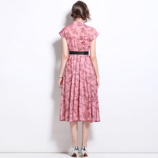 Women's Polo Collar Shirt Printed Short Sleeve Dress