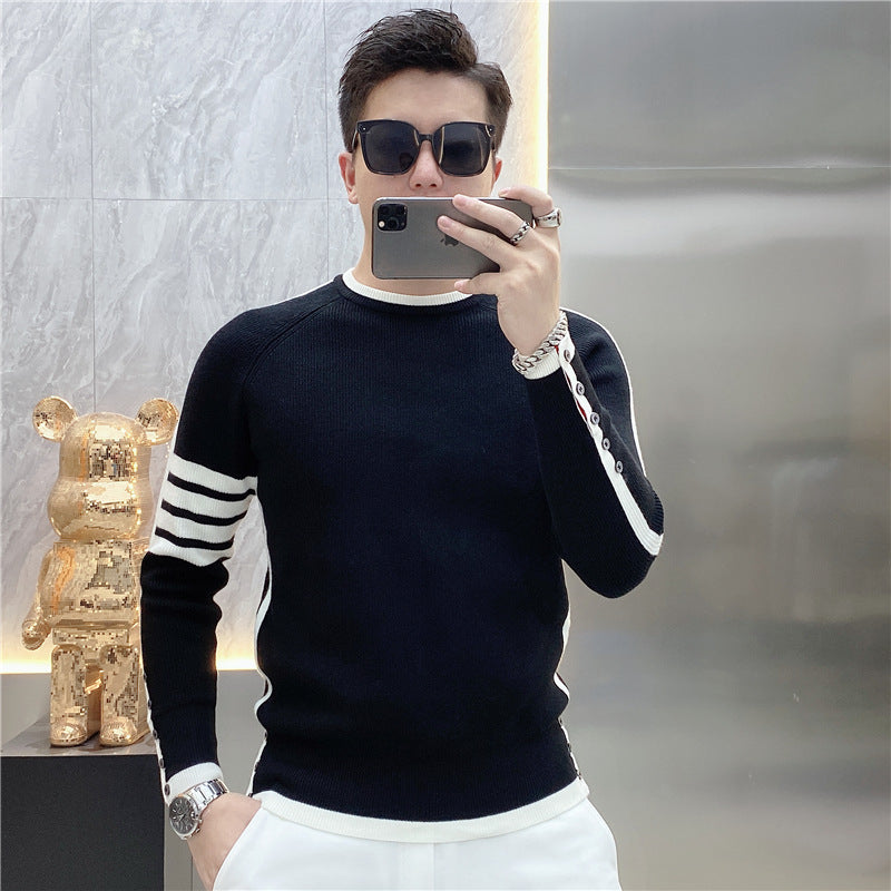 Simple All-match Round Neck Pullover Stripe Sweater Youth Fashion Trendy Long-sleeve Sweater Men